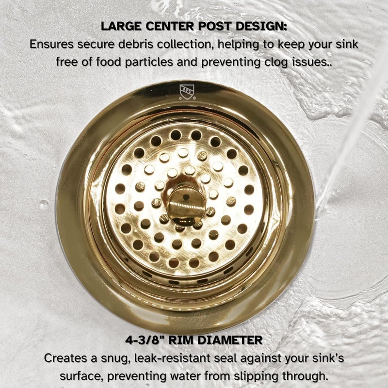 Westbrass D214-01 3-1/2" Post Style Large Kitchen Sink Basket Strainer, Polished Brass - Image 5